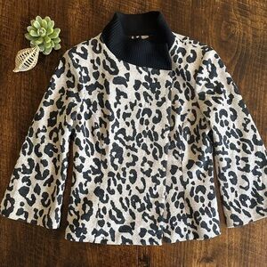 Iris Setlakwe | Wool Blend Leopard Print Button Front High Neck Jacket, Size 8
